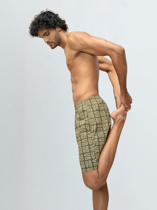 Men's 100% Cotton Printed Long Boxer Shorts Green