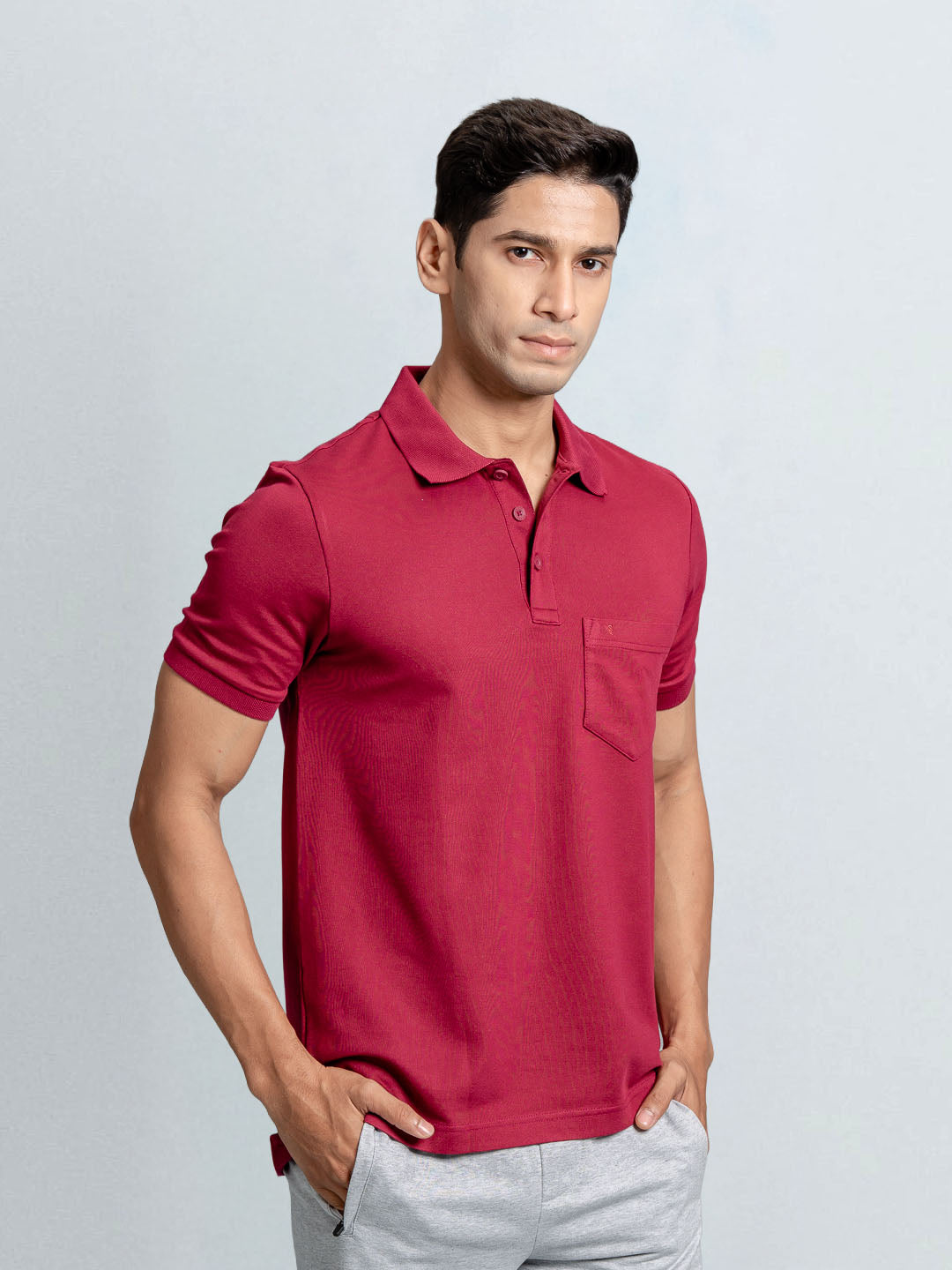 Men's Cotton Rich Pique Polo Maroon