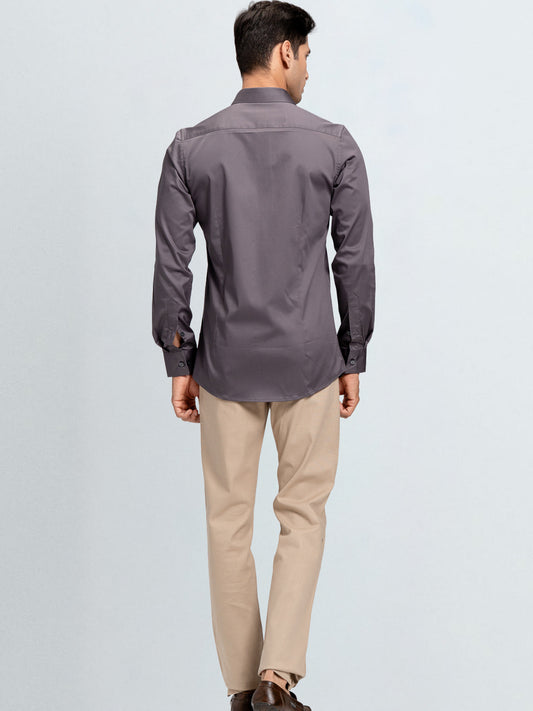 Men's Satin Stretch Cotton Shirt Grey