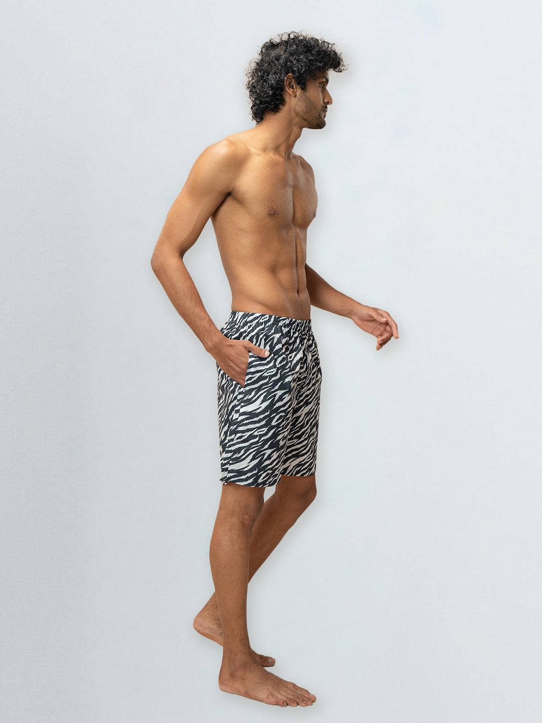 Men's 100% Cotton Printed Long Boxer Shorts Navy