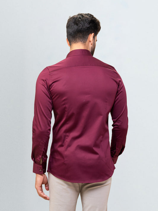 Men's Satin Stretch Cotton Shirt Maroon