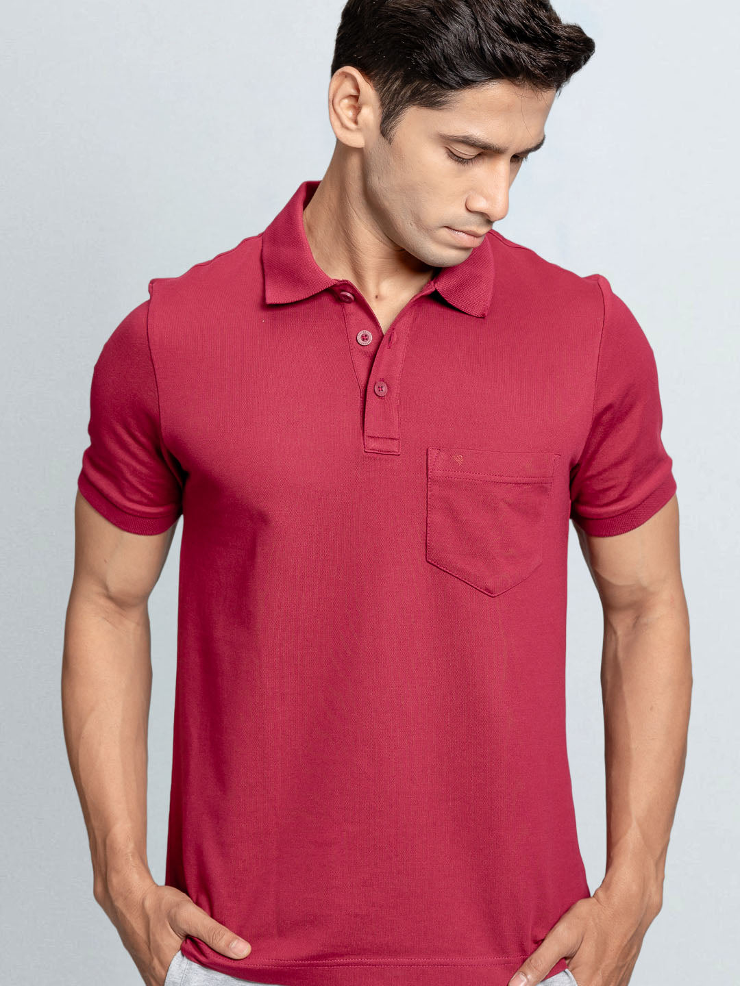 Men's Cotton Rich Pique Polo Maroon