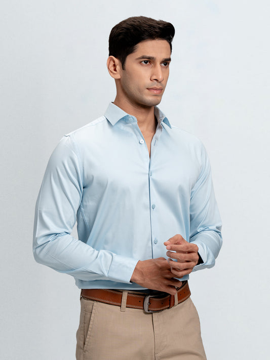 Men's Satin Stretch Cotton Shirt Sky Blue