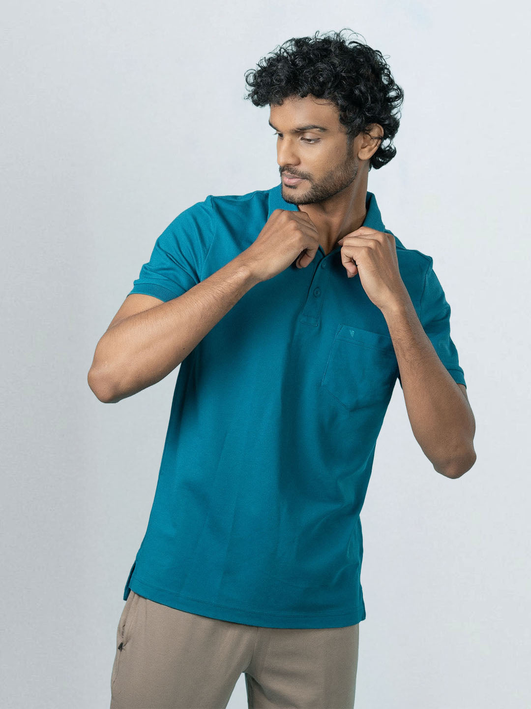 Men's Cotton Rich Pique Polo Lake Blue