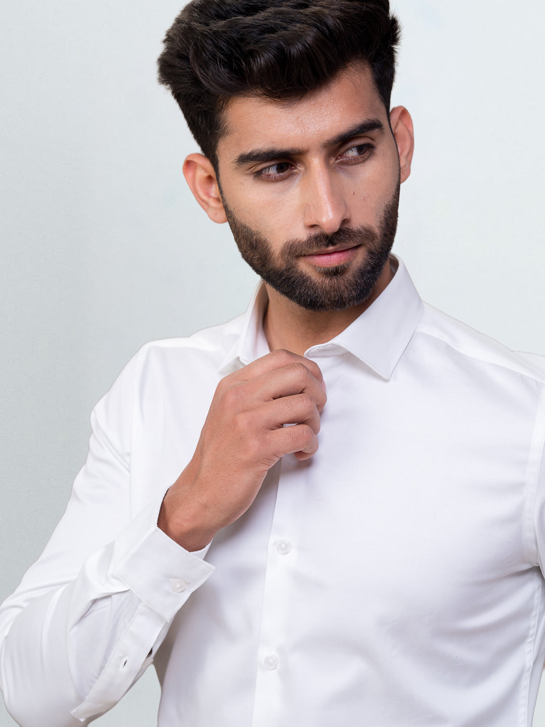 Men's Satin Stretch Cotton Shirt Artic White