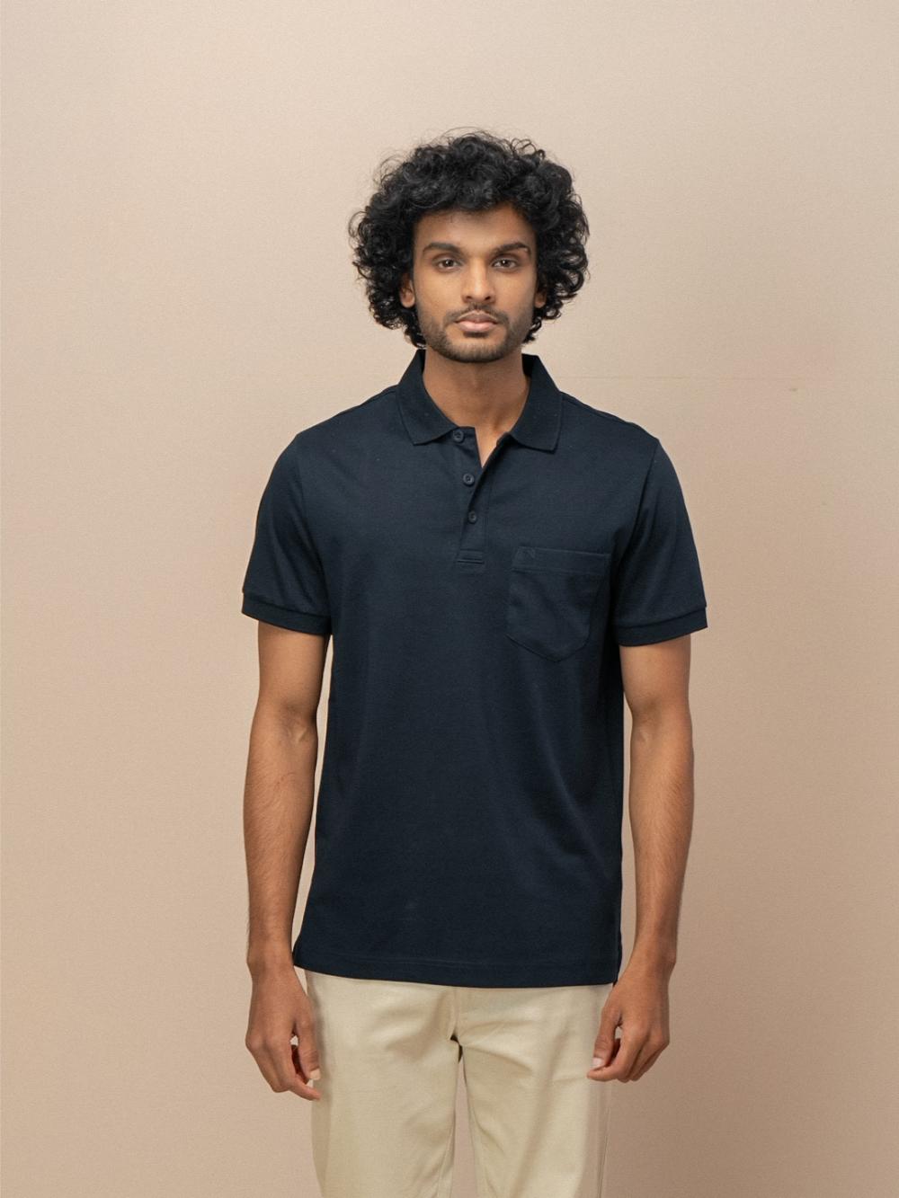 Men Extra Long Staple Cotton Smart Fit Apex Polo T-Shirt Navy AX11