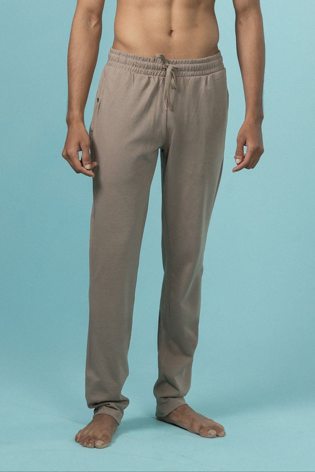Combed Cotton Side Sew Panel Smart Fit Zipper Pocket Track Pant Taupe Brown ETK9