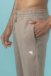 Combed Cotton Side Sew Panel Smart Fit Zipper Pocket Track Pant Taupe Brown ETK9