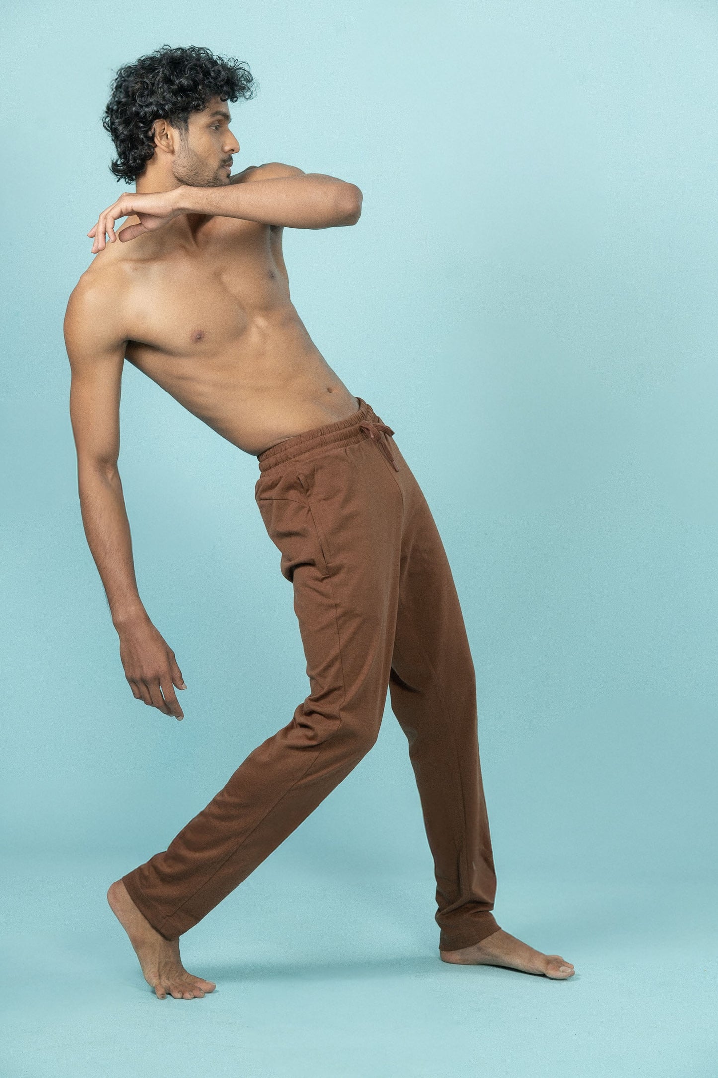 Combed Cotton Side Sew Panel Smart Fit Zipper Pocket Track Pant Brown ETK4