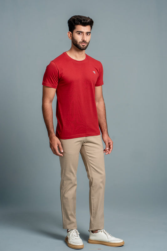Men 100% Cotton Smart Fit Expert Tee Maroon ET6