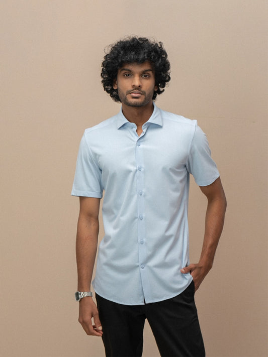 Men Combed Cotton Rich Slim Fit Ether Shirt Sky Blue ER3