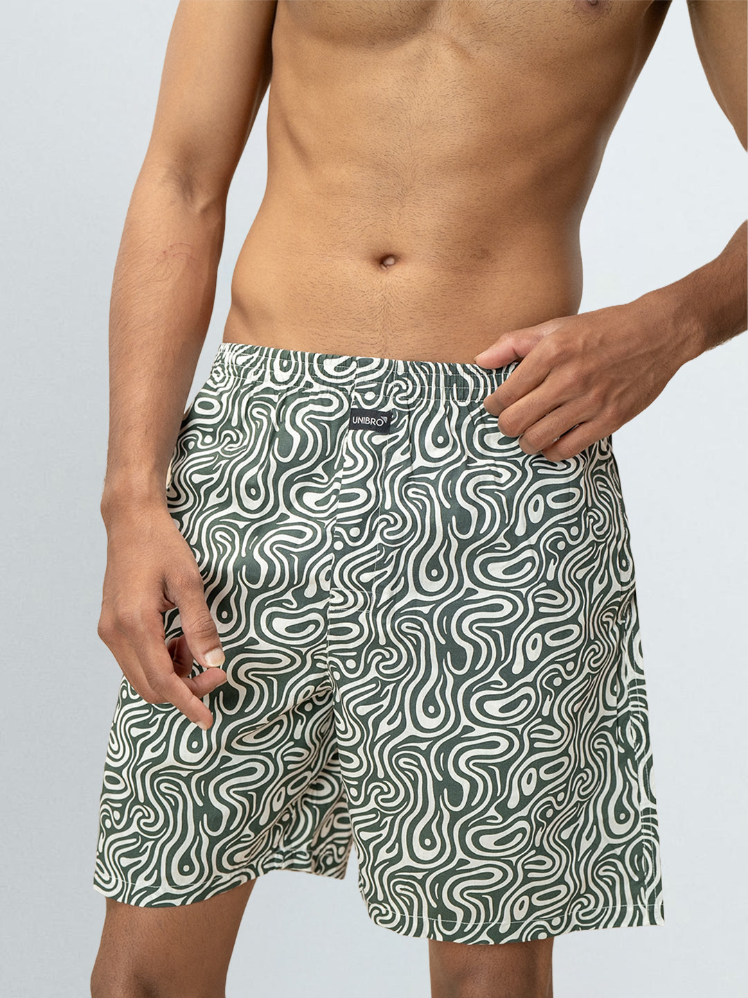 Men's 100% Cotton Printed Long Boxer Shorts Green