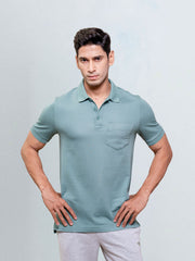 Men's Cotton Rich Pique Polo Turq Blue