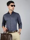 Satin Stretch Cotton Shirt Greyish Blue
