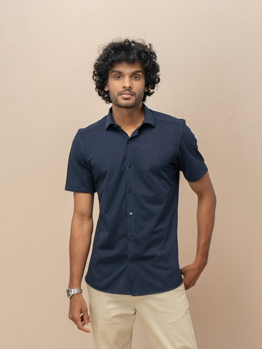 Men Combed Cotton Rich Slim Fit Ether Shirt Navy ER5
