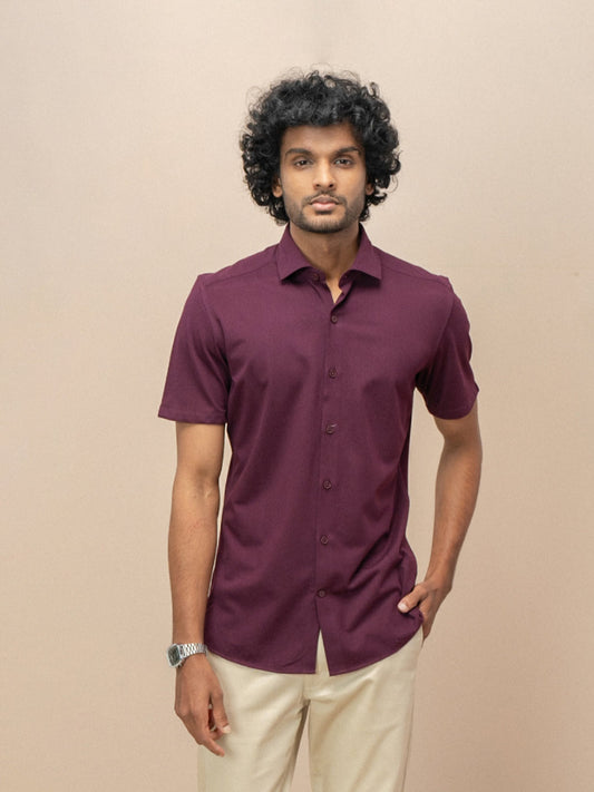 Men Combed Cotton Rich Slim Fit Ether Shirt Grape wine ER4