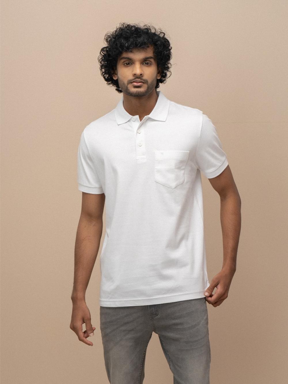 Men Extra Long Staple Cotton Smart Fit Apex Polo T-Shirt White AX1