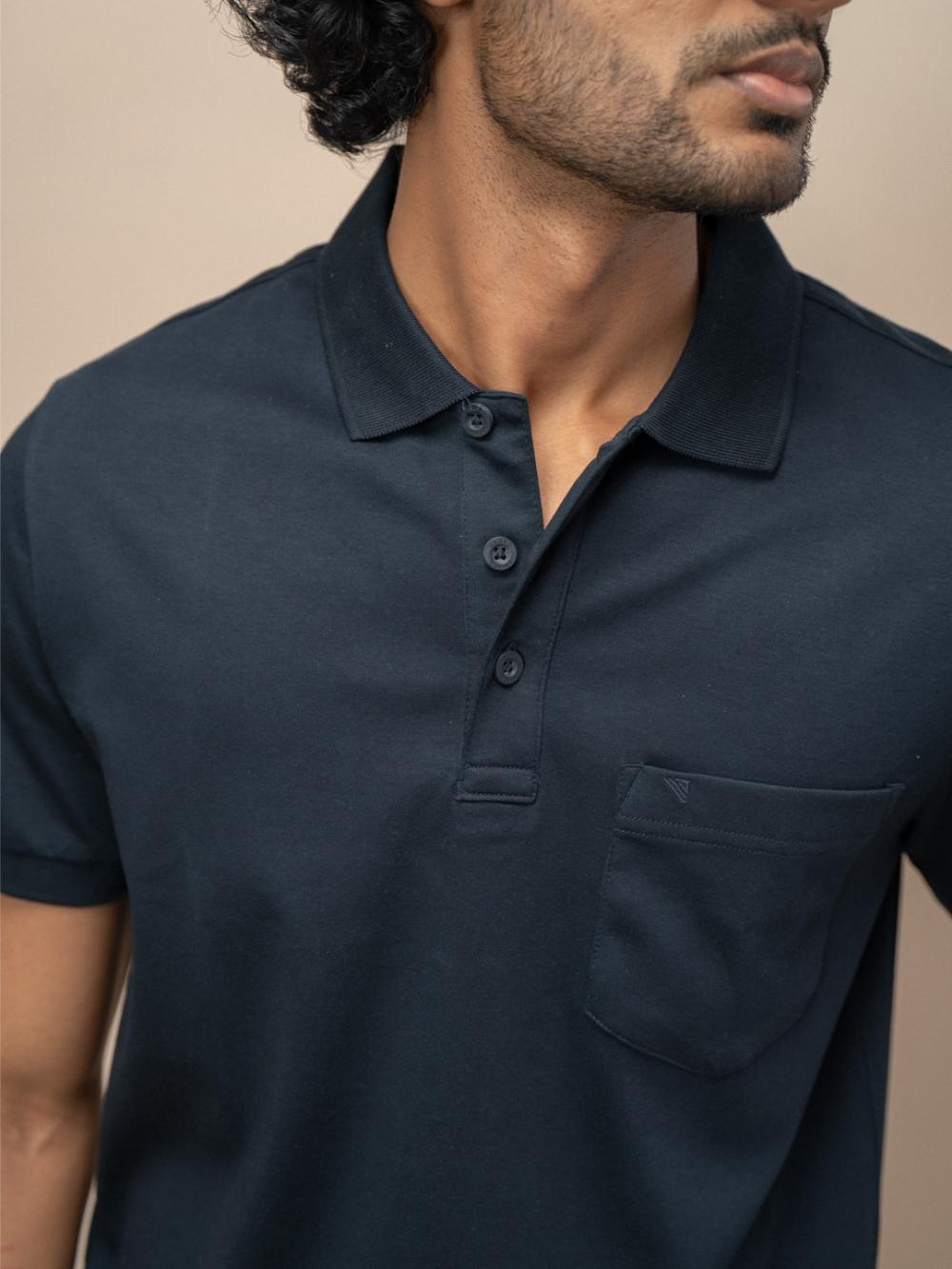 Men Extra Long Staple Cotton Smart Fit Apex Polo T-Shirt Navy AX11