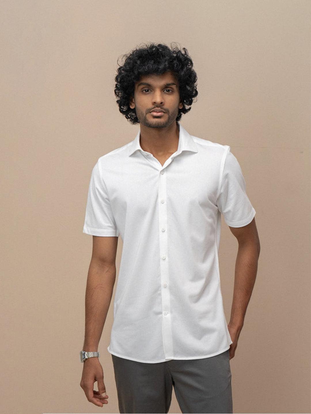 Men Combed Cotton Rich Slim Fit Ether Shirt White ER1