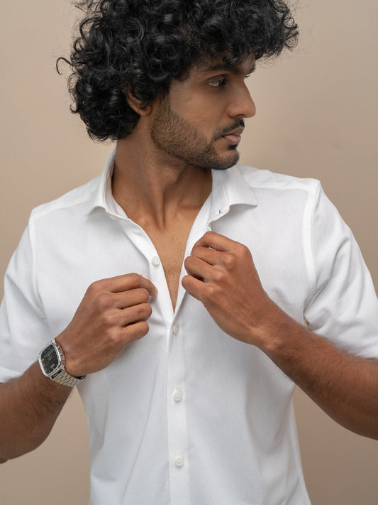 Men Combed Cotton Rich Slim Fit Ether Shirt White ER1