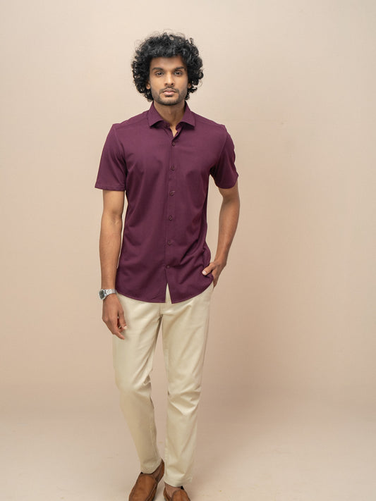 Men Combed Cotton Rich Slim Fit Ether Shirt Grape wine ER4