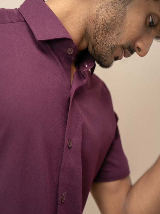 Men Combed Cotton Rich Slim Fit Ether Shirt Grape wine ER4