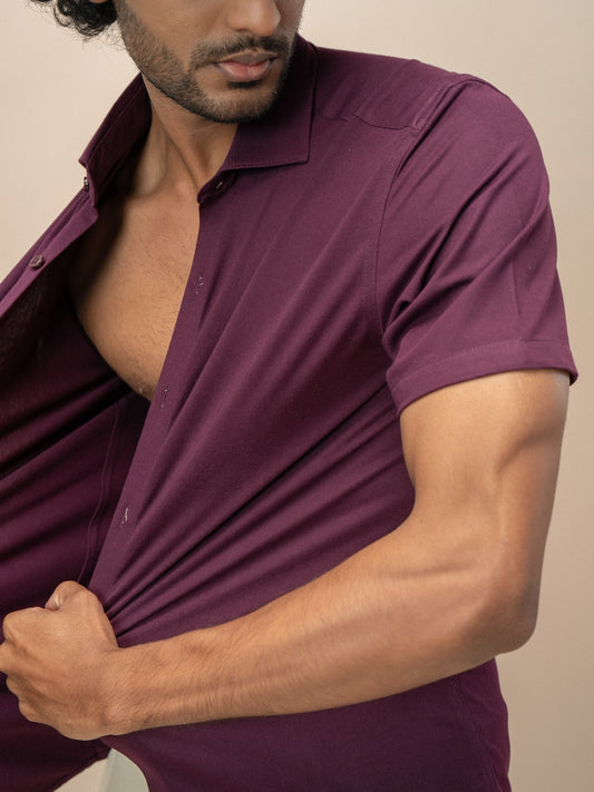 Men Combed Cotton Rich Slim Fit Ether Shirt Grape wine ER4