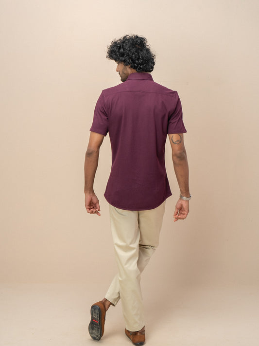Men Combed Cotton Rich Slim Fit Ether Shirt Grape wine ER4