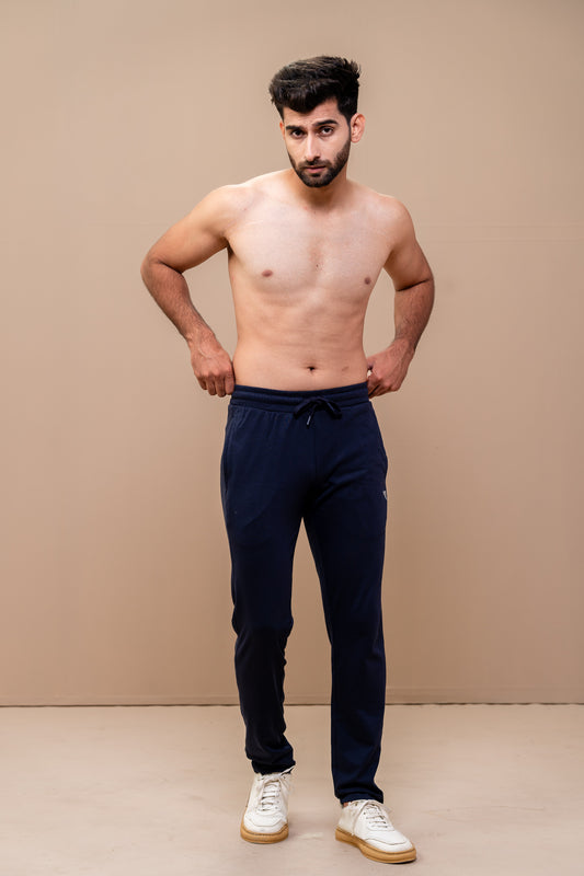 Combed Cotton Side Sew Panel Smart Fit Zipper Pocket Track Pant Navy ETK2