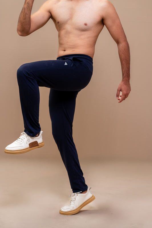 Combed Cotton Side Sew Panel Smart Fit Zipper Pocket Track Pant Navy ETK2
