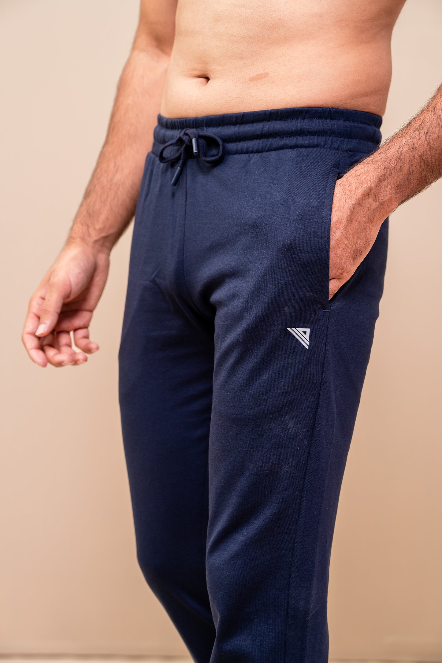 Combed Cotton Side Sew Panel Smart Fit Zipper Pocket Track Pant Navy ETK2
