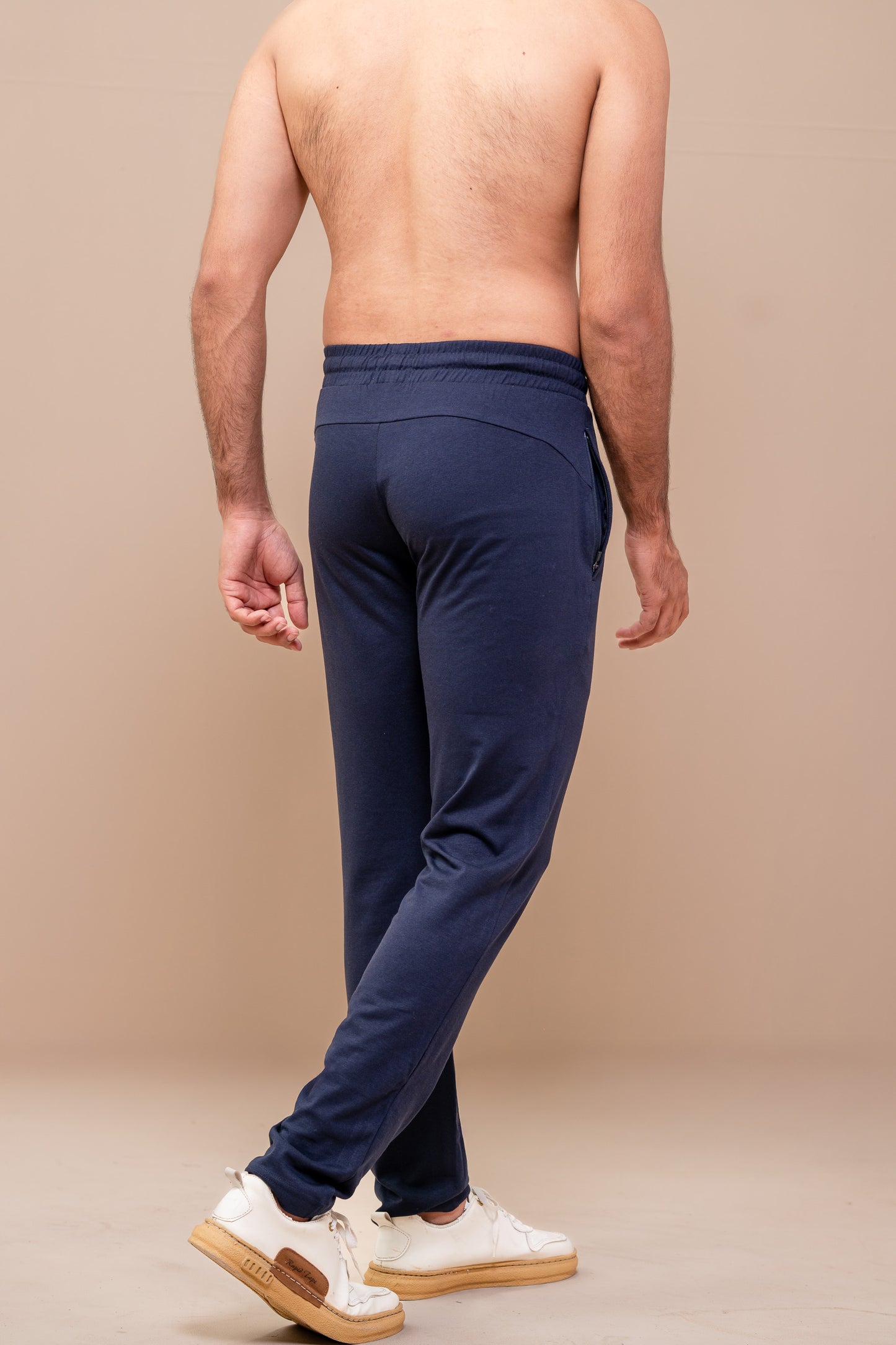 Combed Cotton Side Sew Panel Smart Fit Zipper Pocket Track Pant Navy ETK2