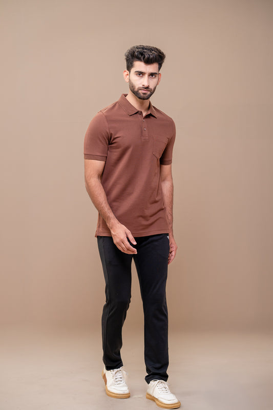 Men Extra Long Staple Cotton Smart Fit Apex Polo T-Shirt Rust Brown AX12