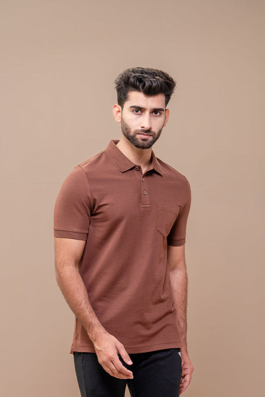 Men Extra Long Staple Cotton Smart Fit Apex Polo T-Shirt Rust Brown AX12