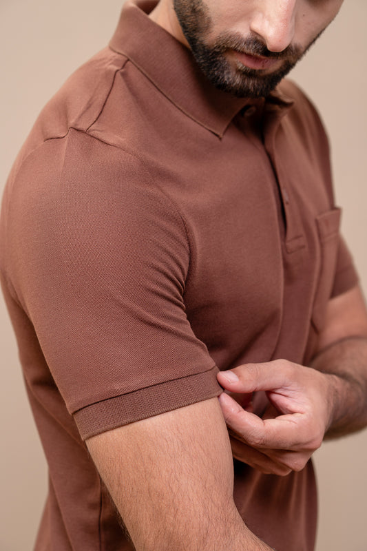 Men Extra Long Staple Cotton Smart Fit Apex Polo T-Shirt Rust Brown AX12