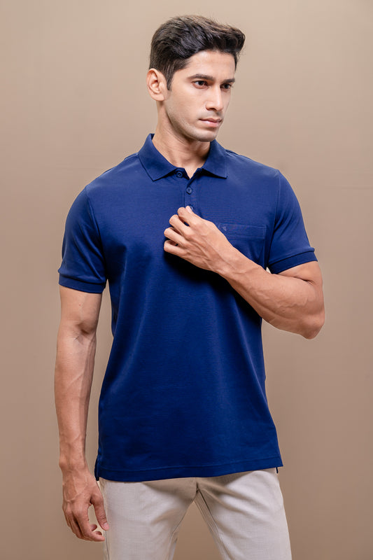 Men Extra Long Staple Cotton Smart Fit Apex Polo T-Shirt Marine Royal AX17