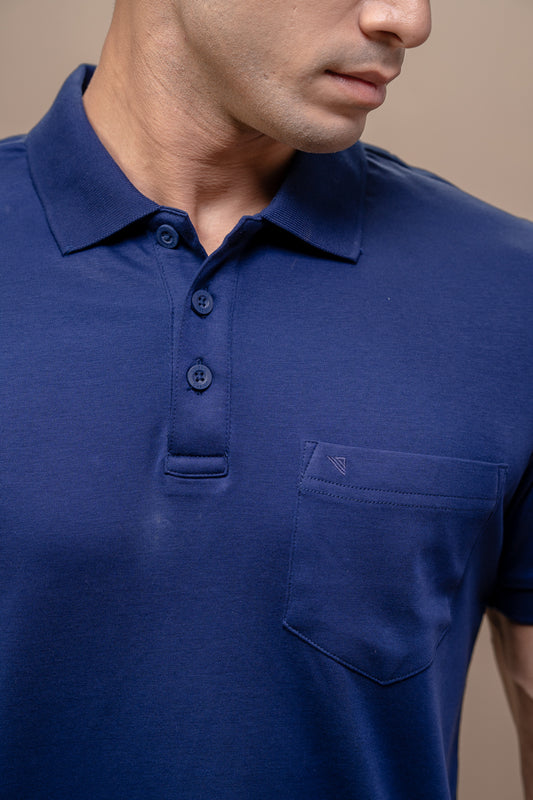 Men Extra Long Staple Cotton Smart Fit Apex Polo T-Shirt Marine Royal AX17