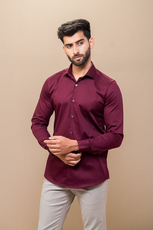 Men Stretch Cotton Slim Fit Fluid Shirts Maroon FS4