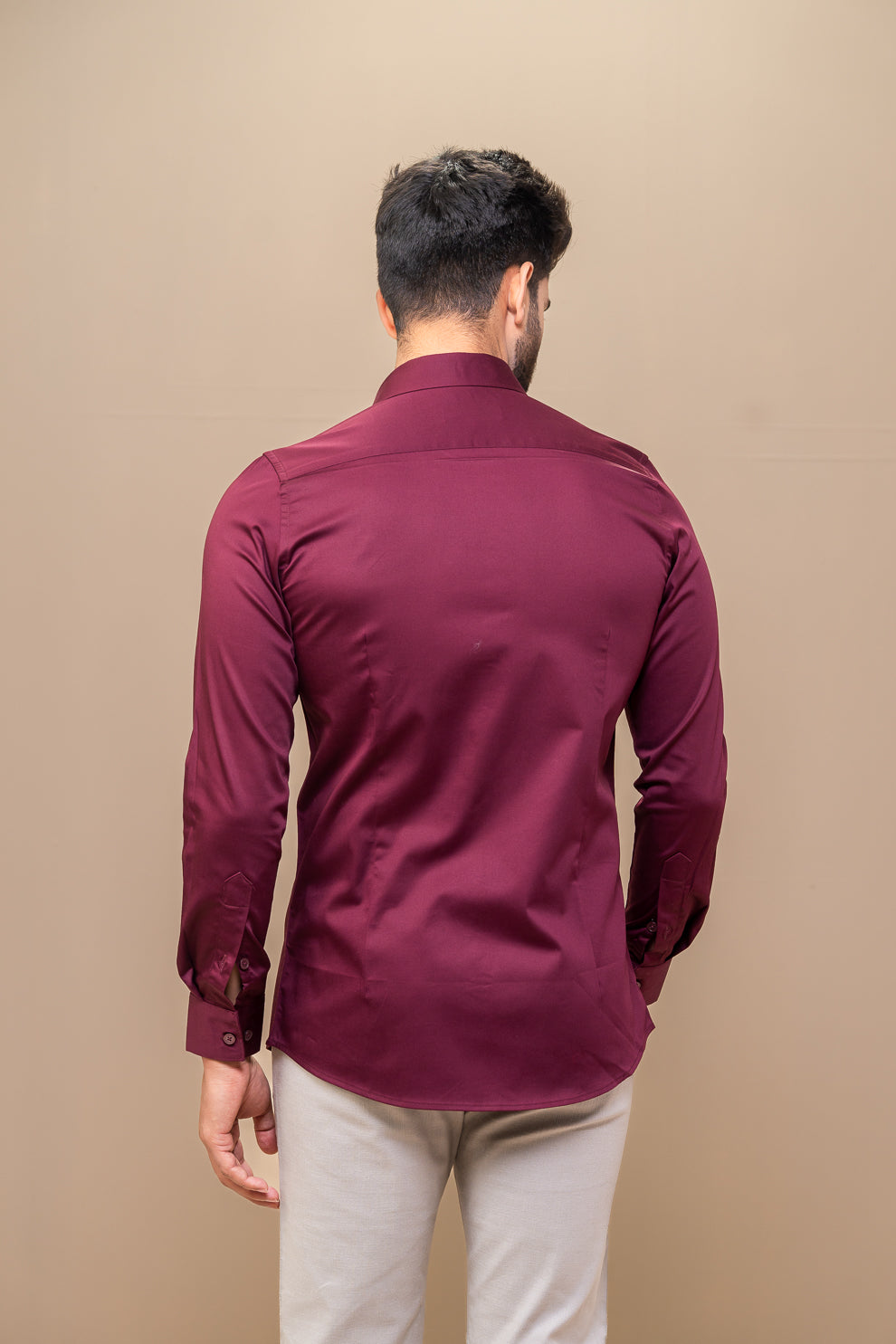 Men Stretch Cotton Slim Fit Fluid Shirts Maroon FS4