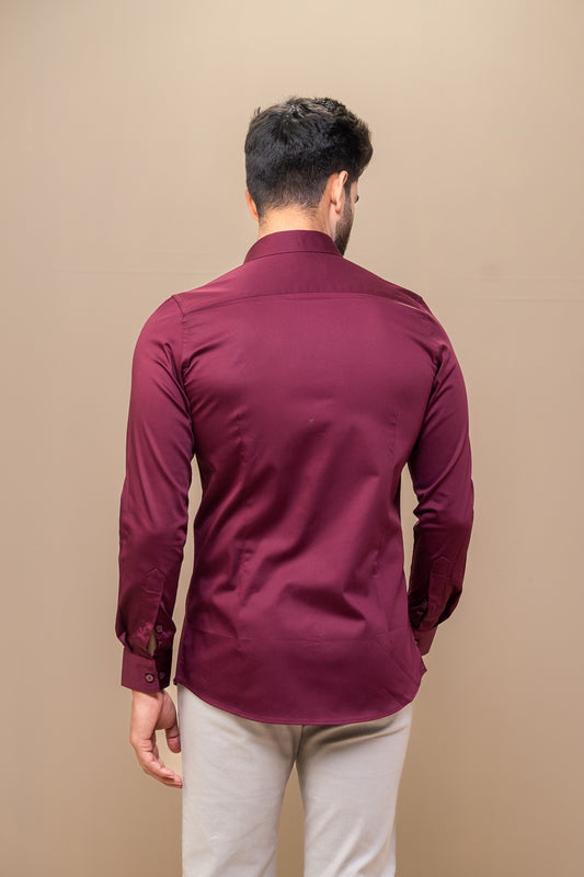 Men Stretch Cotton Slim Fit Fluid Shirts Maroon FS4