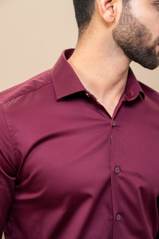 Men Stretch Cotton Slim Fit Fluid Shirts Maroon FS4