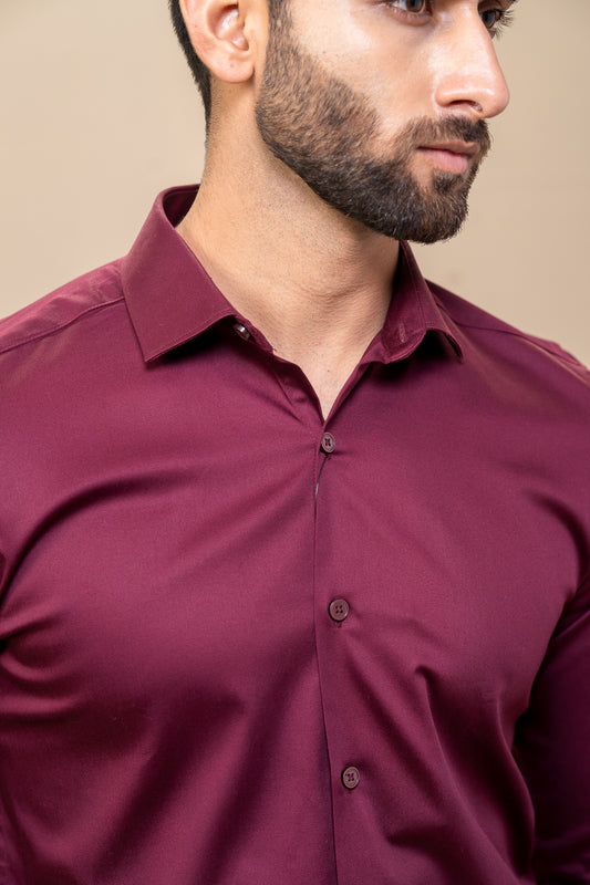 Men Stretch Cotton Slim Fit Fluid Shirts Maroon FS4