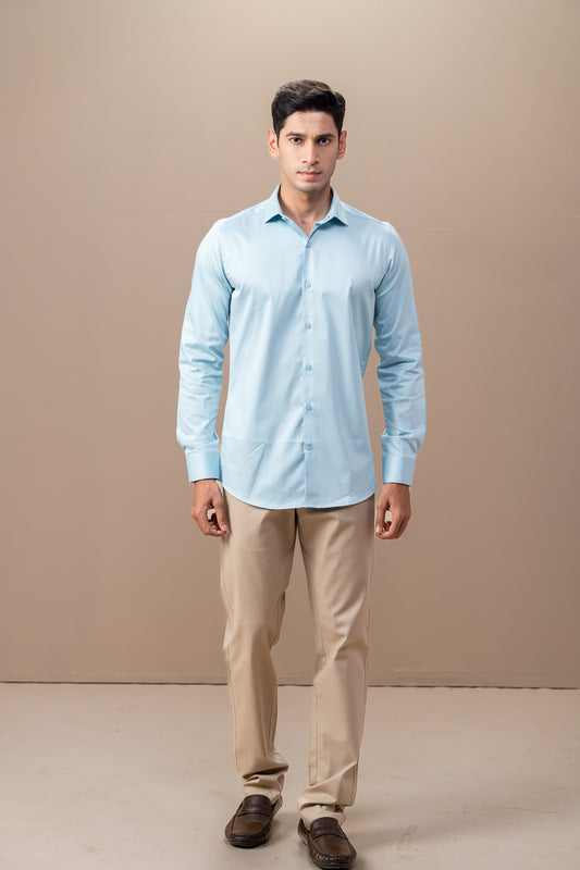 Men Stretch Cotton Slim Fit Fluid Shirts Sky Blue FS23