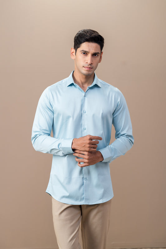 Men Stretch Cotton Slim Fit Fluid Shirts Sky Blue FS23