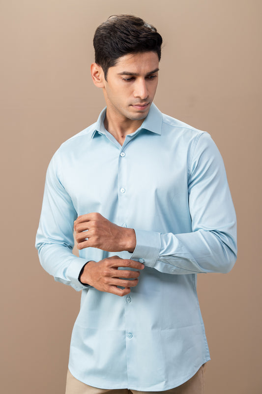 Men Stretch Cotton Slim Fit Fluid Shirts Sky Blue FS23