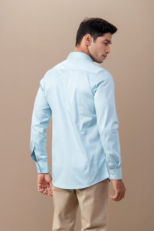 Men Stretch Cotton Slim Fit Fluid Shirts Sky Blue FS23