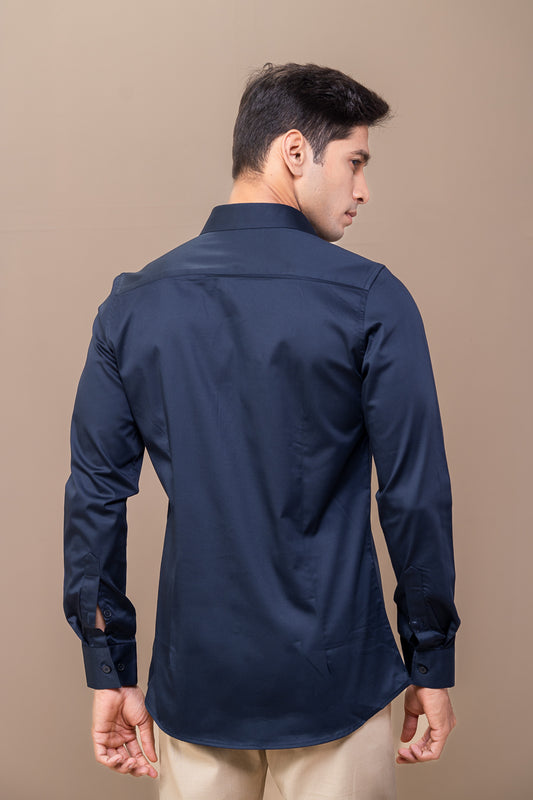 Men Stretch Cotton Slim Fit Fluid Shirts Navy FS19