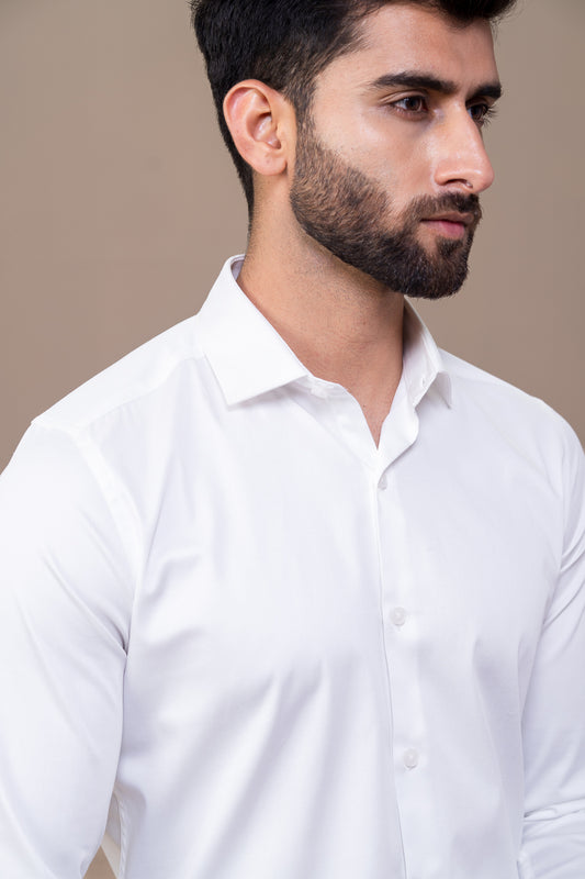 Men Stretch Cotton Slim Fit Fluid Shirts White FS12