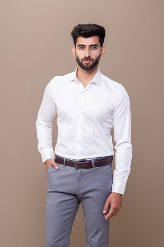 Men Stretch Cotton Slim Fit Fluid Shirts White FS12