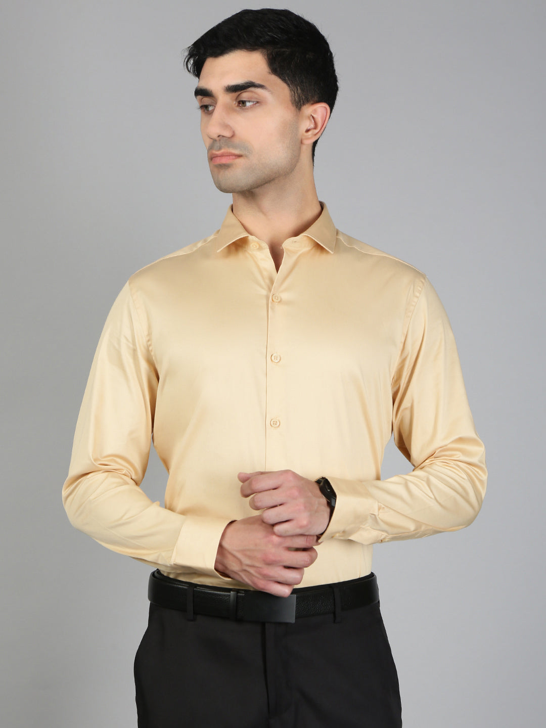 Men Stretch Cotton Shirt Gold FS30